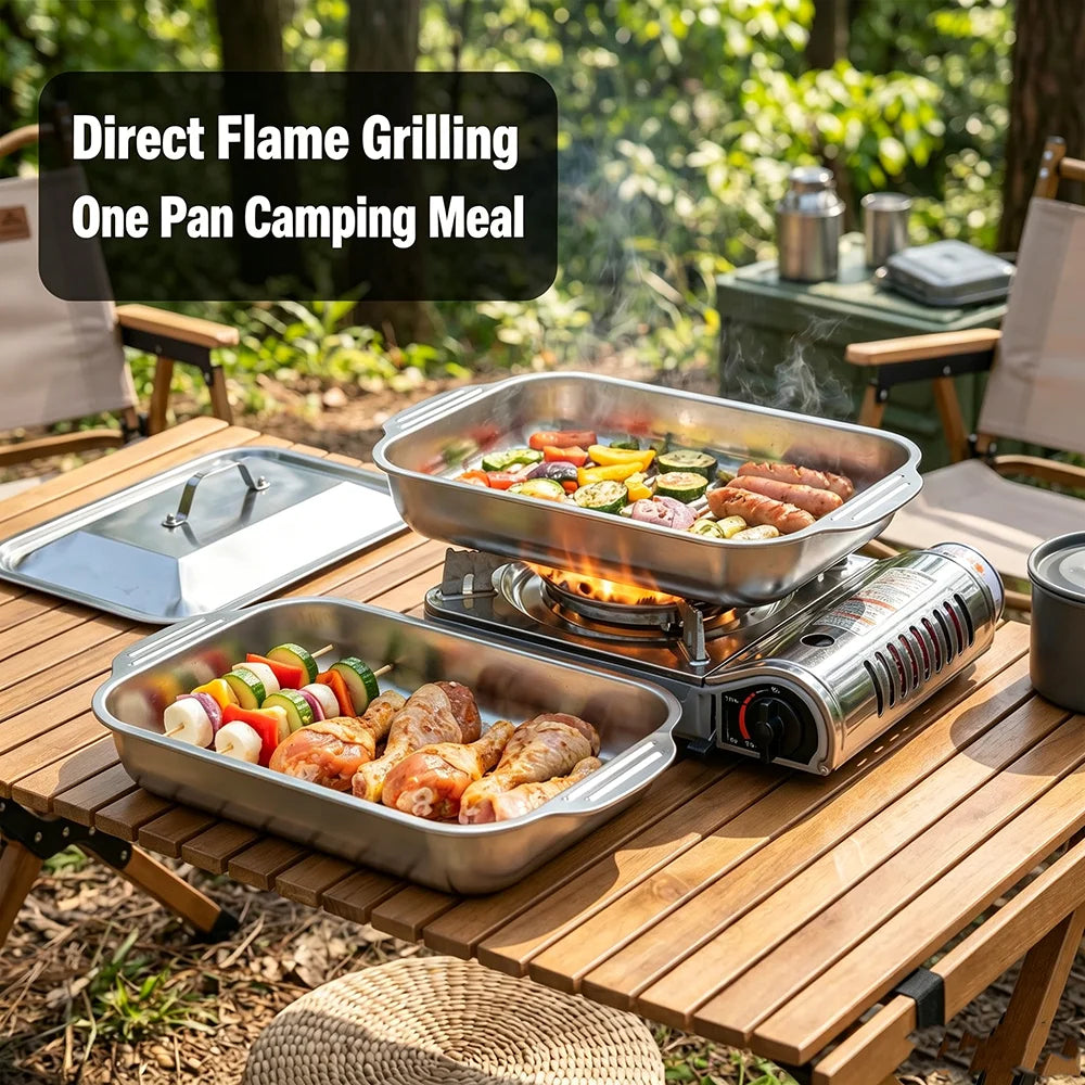 Stainless Steel Baking Pans with Lids - Non-Stick, Thick Rectangular Oven Trays for Desserts, Bread, And Seafood - Perfect for Bbqs, Buffet Serving Trays