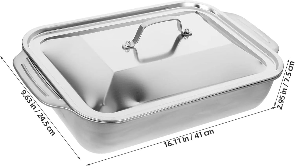 Stainless Steel Baking Pans with Lids - Non-Stick, Thick Rectangular Oven Trays for Desserts, Bread, And Seafood - Perfect for Bbqs, Buffet Serving Trays
