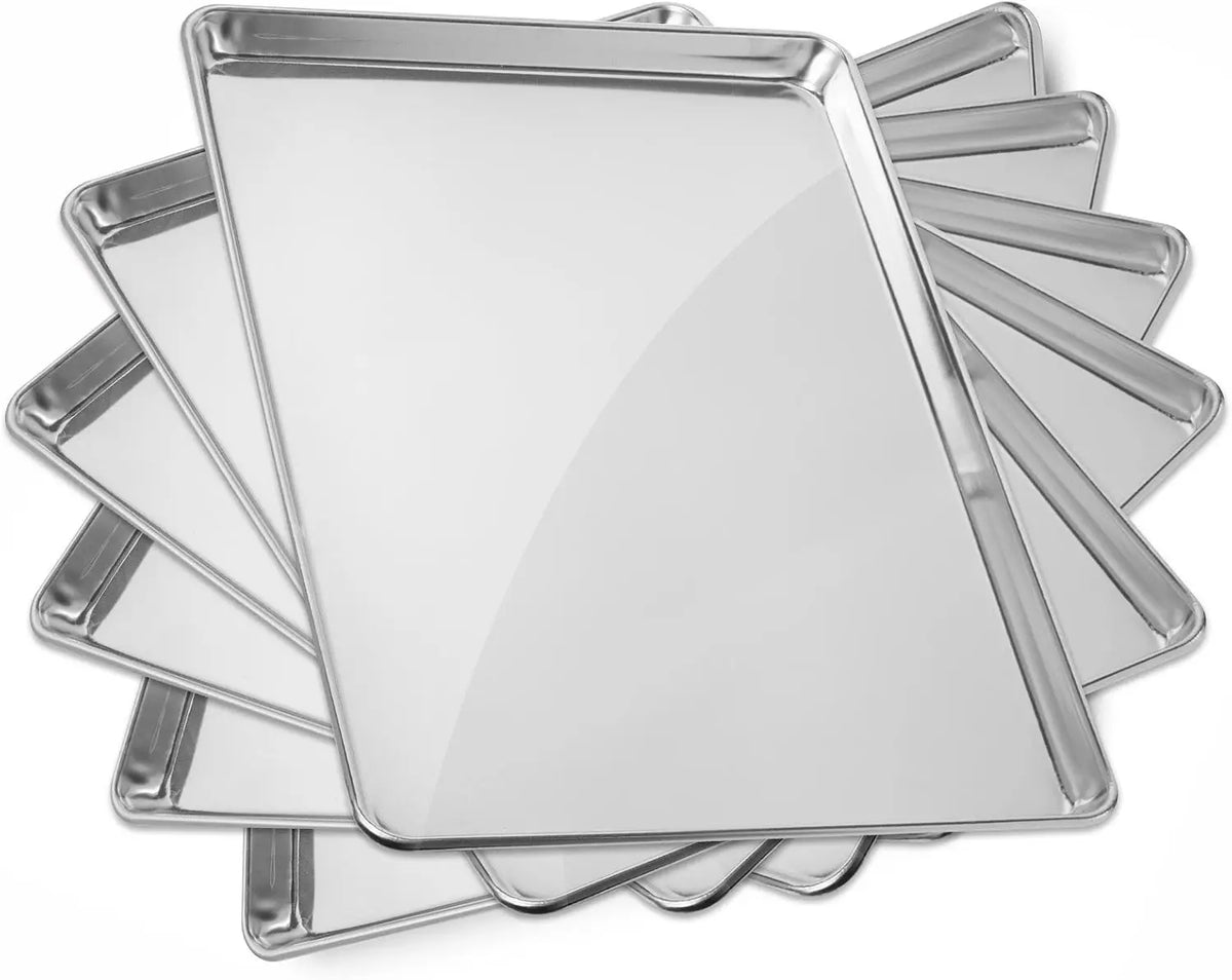 Commercial Aluminum Cookie Sheet 18"x26" Full Sheet Baking Tray 6 Pans - Heavy Duty Oven Pan