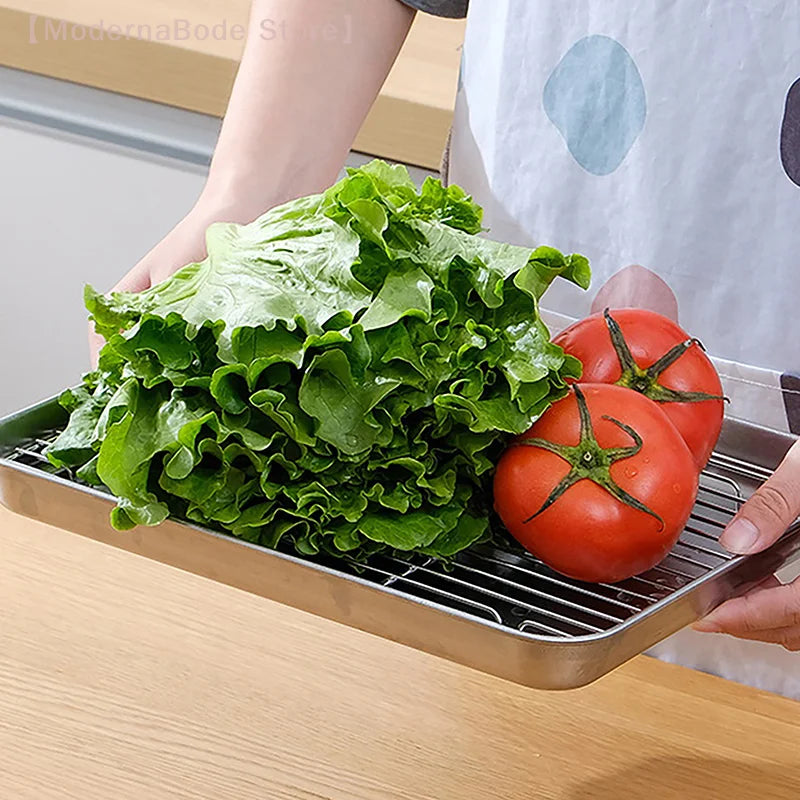 【M】Stainless Steel Baking Pan Tray With Wire Rack Cake Baking BBQ Pan Tray Removable Cooling Rack Oven Cooking Grilling Tool